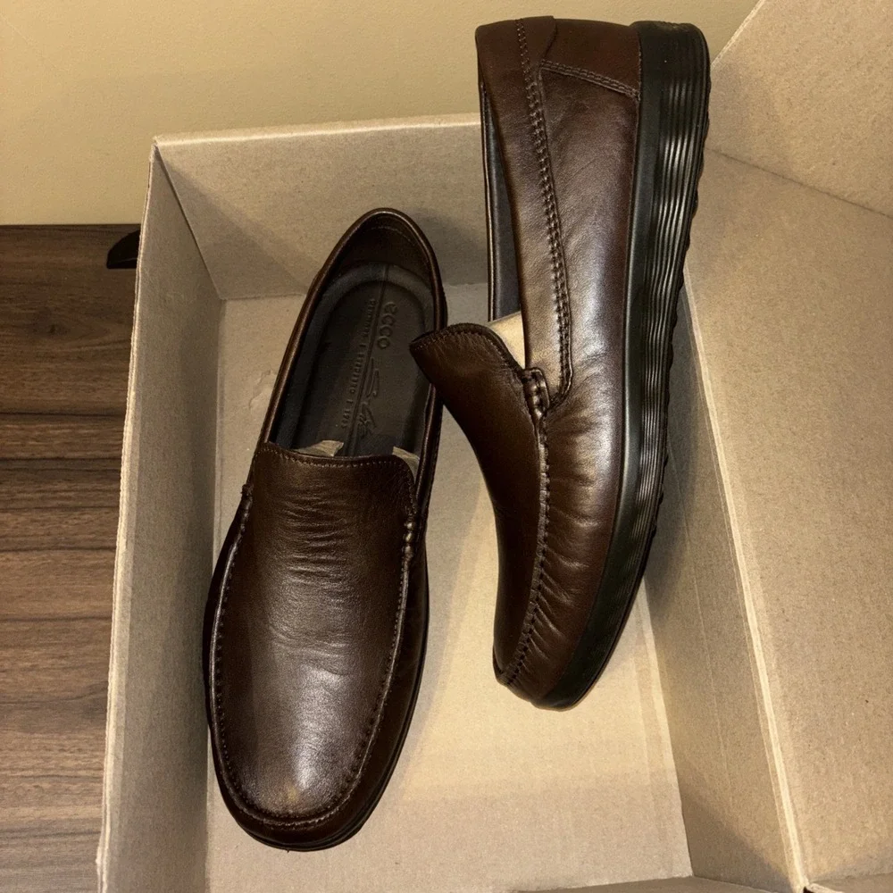 New ECCO S Lite Men's 9 9.5 EU 43 Moc Brown Leather Loafer Moccasin Shoes $180